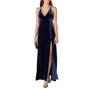 “Neon Blonde” Navy Velvet Maxi Dress – XS